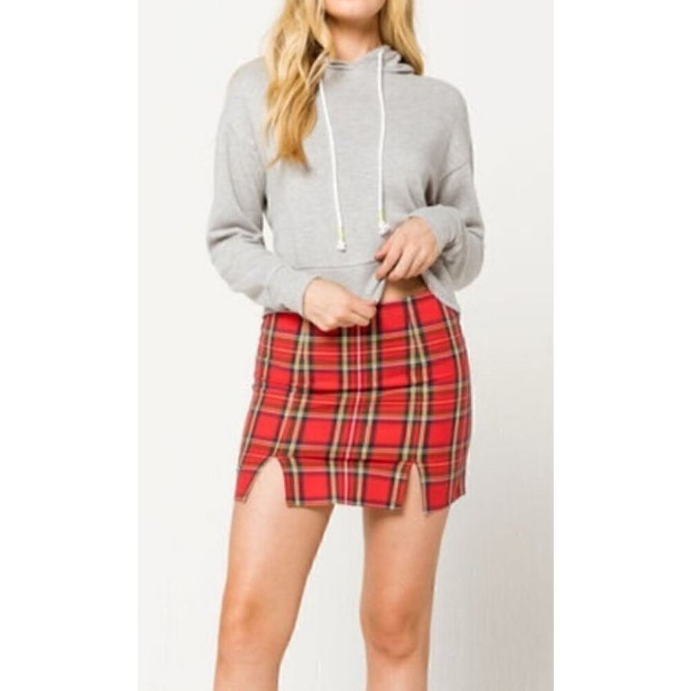 Full Tilt Red Plaid Mini Skirt NWT XS Y2K Schoolgirl Punk Slit Tillys